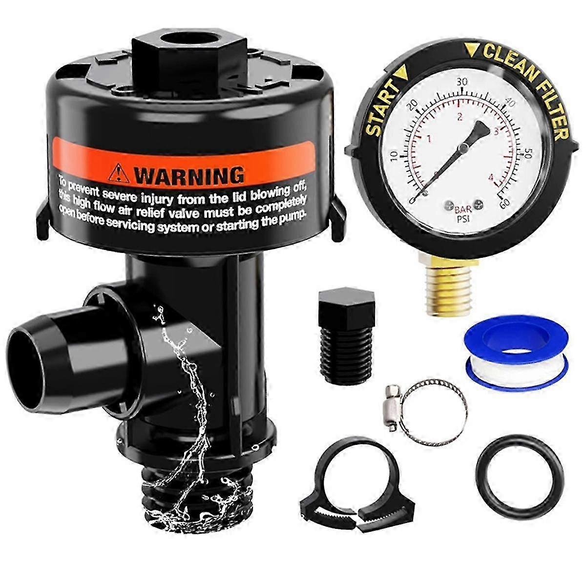 98209800 Pool Filter Pressure Gauge, Manual Bleed Valve Release Valve for Pool and Spa Filters 98209803