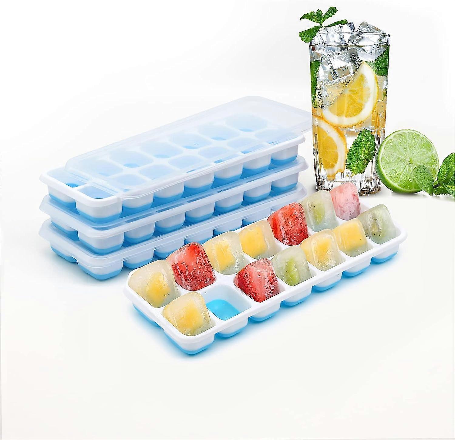 Ice Cube Tray, 4-Pack Reusable Silicone 14 Ice Cube Molds with Spill-Proof Removable Lid, Perfect for Whiskey and Cocktails