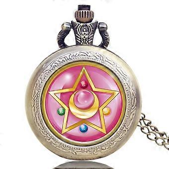 Rhinestone Cartoon Sakura Anime Japanese Anime Sailor Moon Quartz Pocket Watch Fashion Stars Women Necklace Pendant Chain Gifts