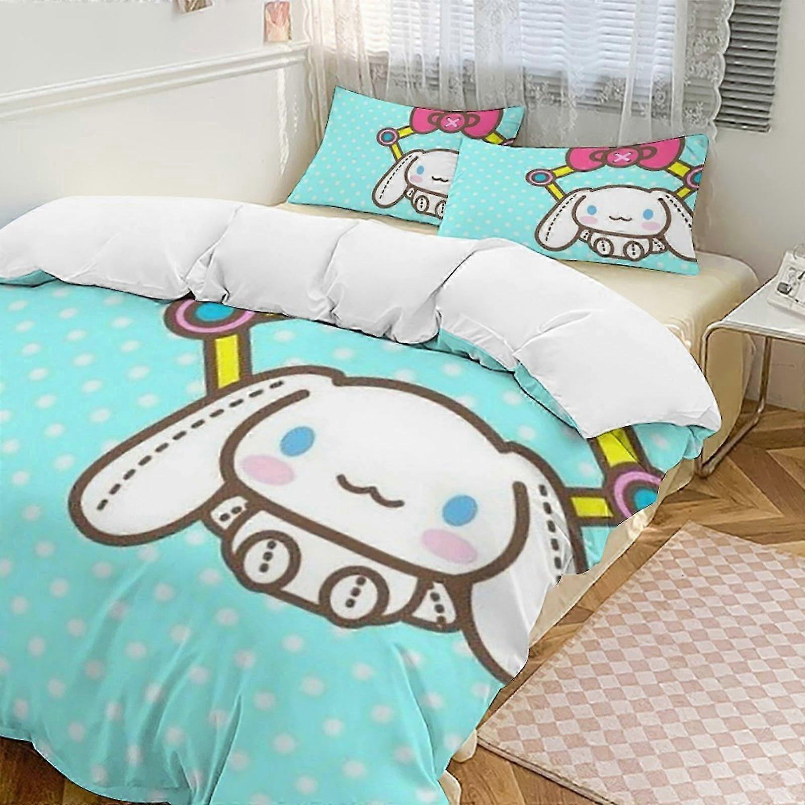 o2484 Lençóis de Cama Cinnamoroll Conjunto de Cama Twin de 3 Peças - Inclui Edredom Individual e Fronhas de Cama - Microfibra Resistente ao Desbotamento Lc (1 Capa de Edredom an