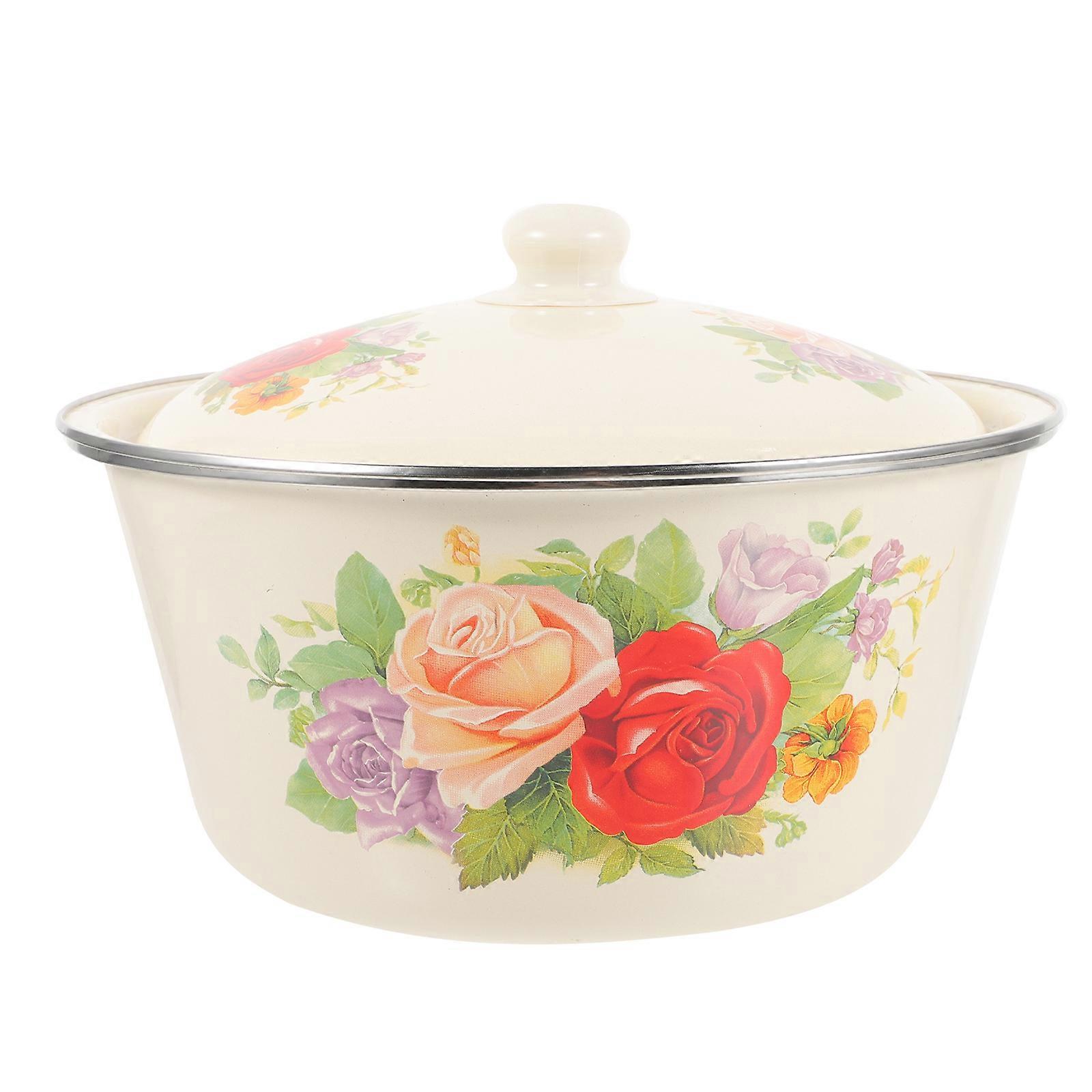 Cooking Oil Container Multi- Function Food Basin Containers Lids Grease Canister Kitchen Enamel Basin