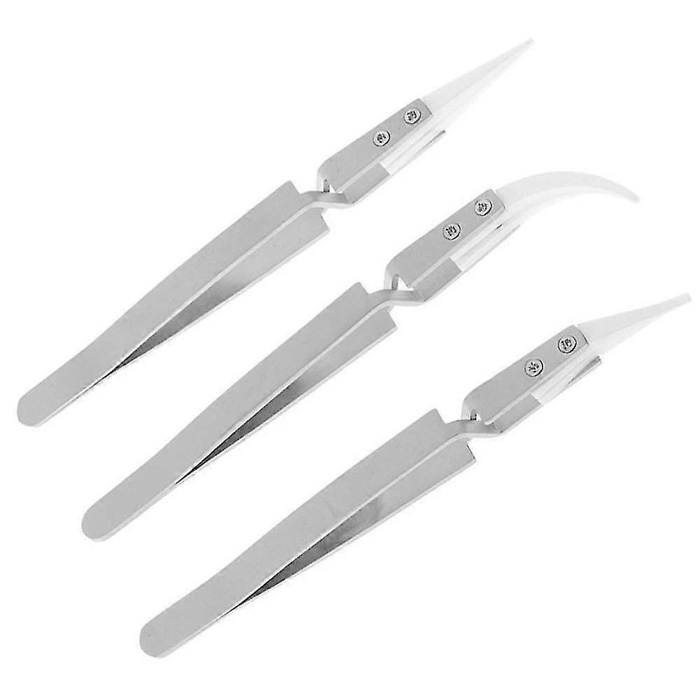 3 Pack Anti-Static Ceramic Tweezers Tweezers Reverse Precision Tweezers Heat Resistant (Steel Handle, Ceramic Pointed) 137mm