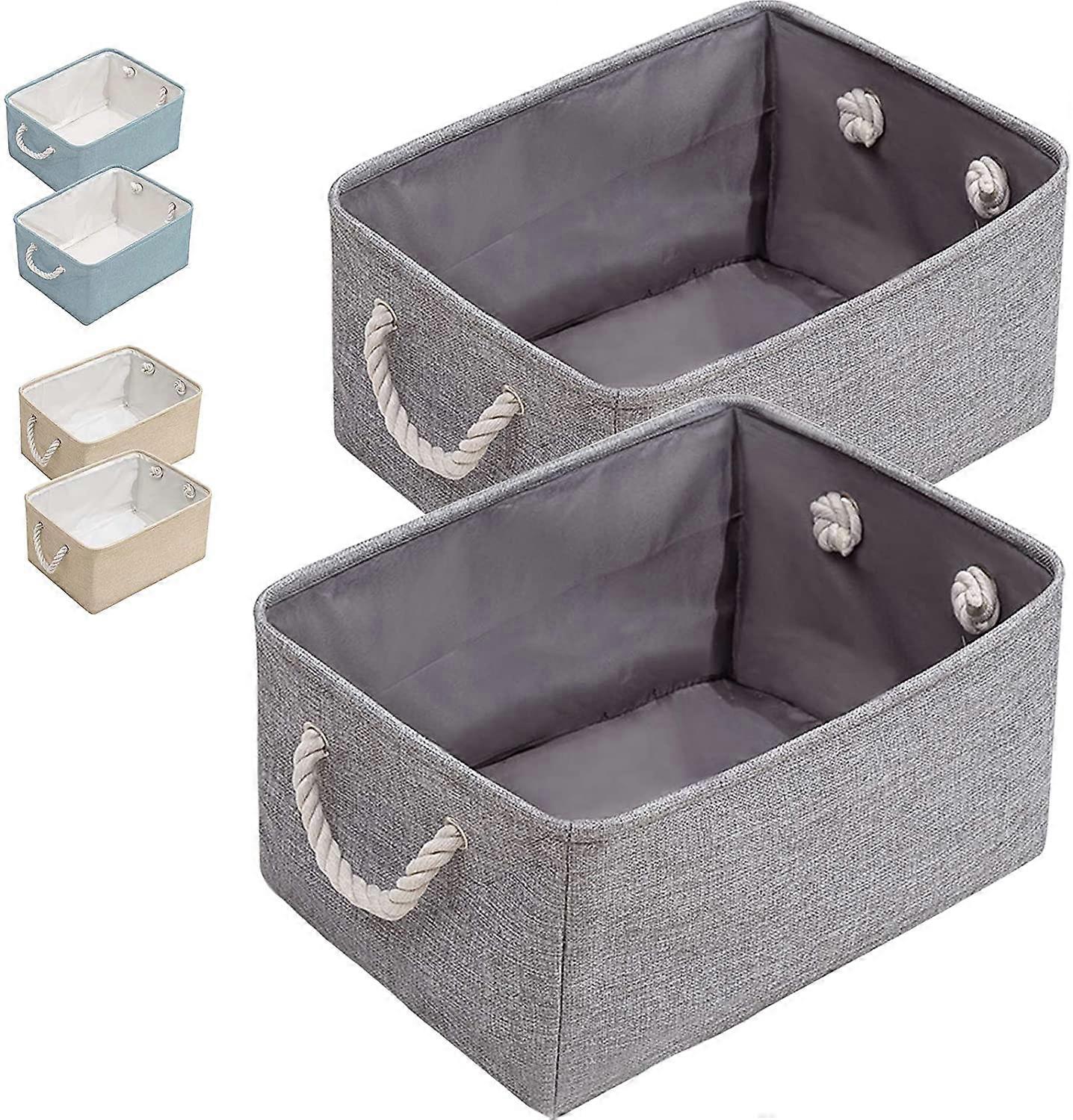 Foldable Fabric Storage Basket, Large Storage Box with Cotton Rope Handles Storage Cube Storage Box(Gray Medium 36*26*16
