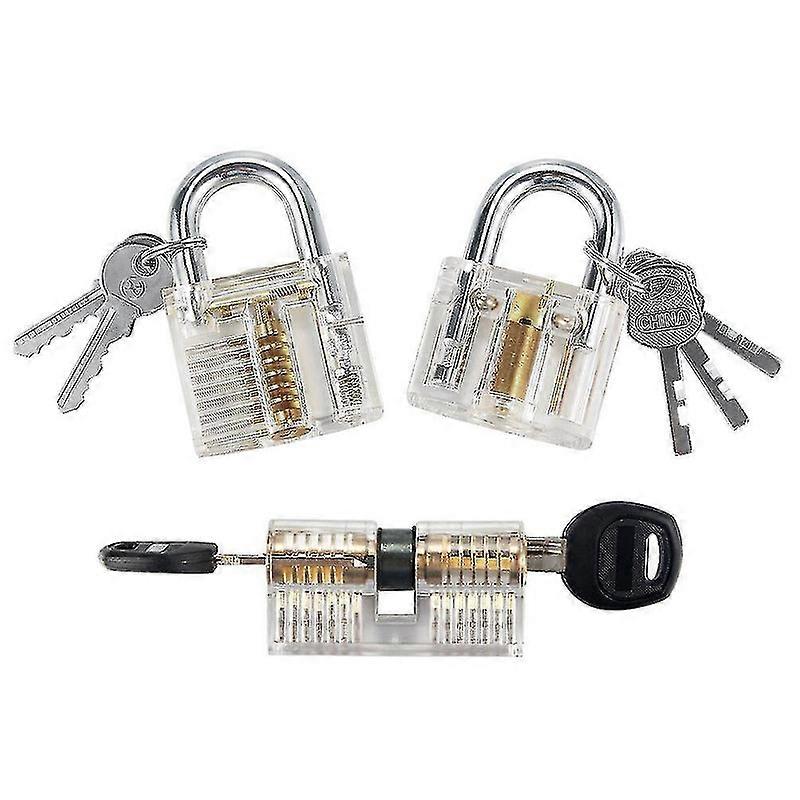 3pcs Practice Lock Set, Transparent Training Crystal Keyed Padlock For For Locksmith Beginner Yalo