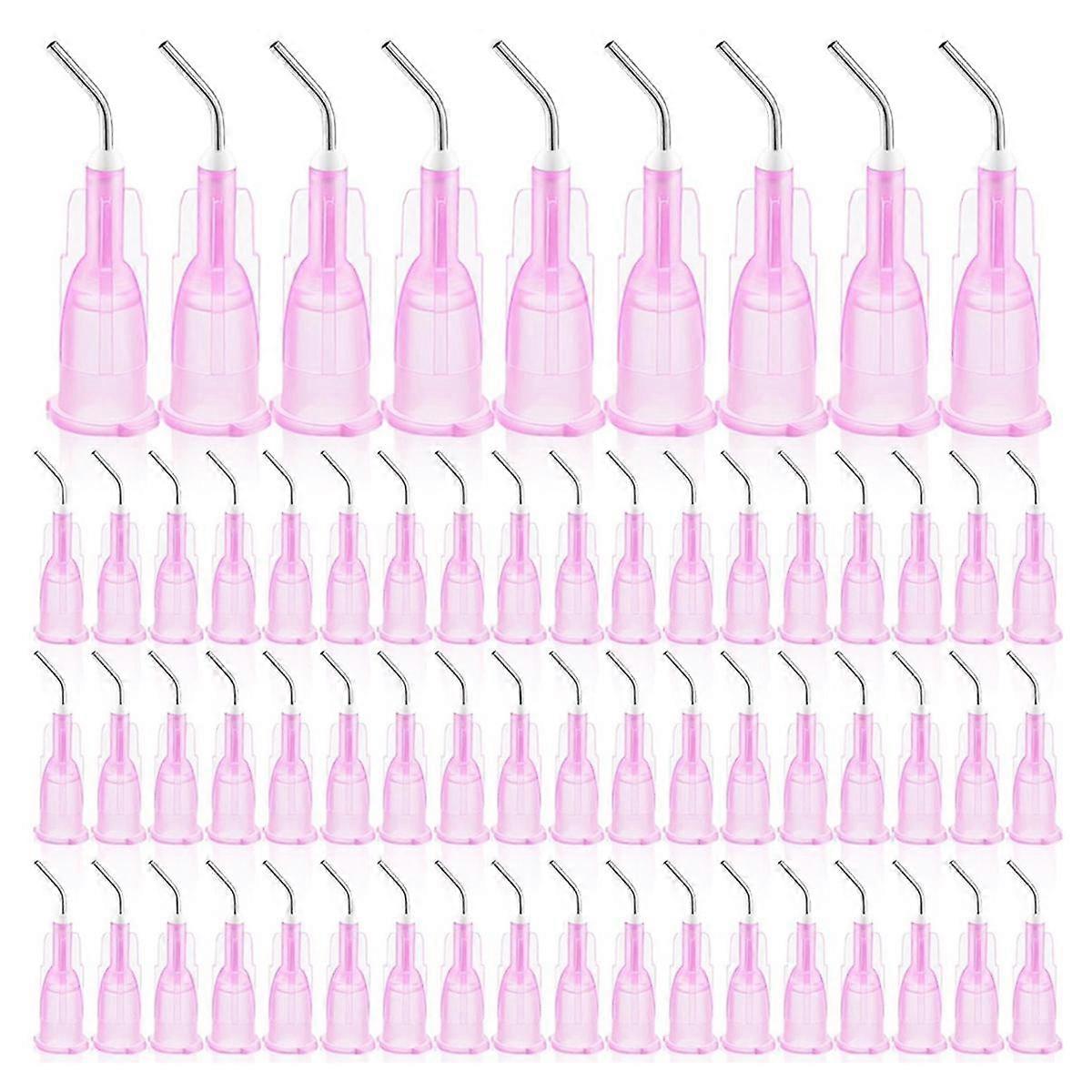 300 Pcs Bent Dispensing Tips Blunt Tip Dispensing Needles Dental Pre Bent Flow Dispensing Needle Tips Pink