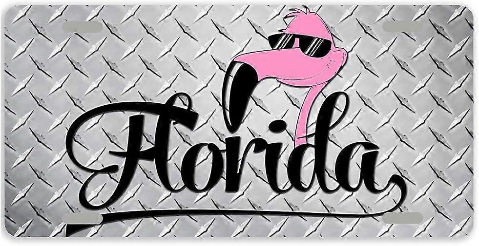 Tampa de Placa de Licença de Metal Horida Pink Flamingo com 4 Furos 12 x 6 Polegadas