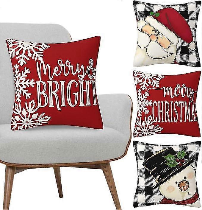 Christmas Pillow Case, Square Christmas Pillow Covers, Set Of 4 Plaid Cushion Case Christmas Pillow Case Holiday Throw Pillow Cover For Christmas Wint