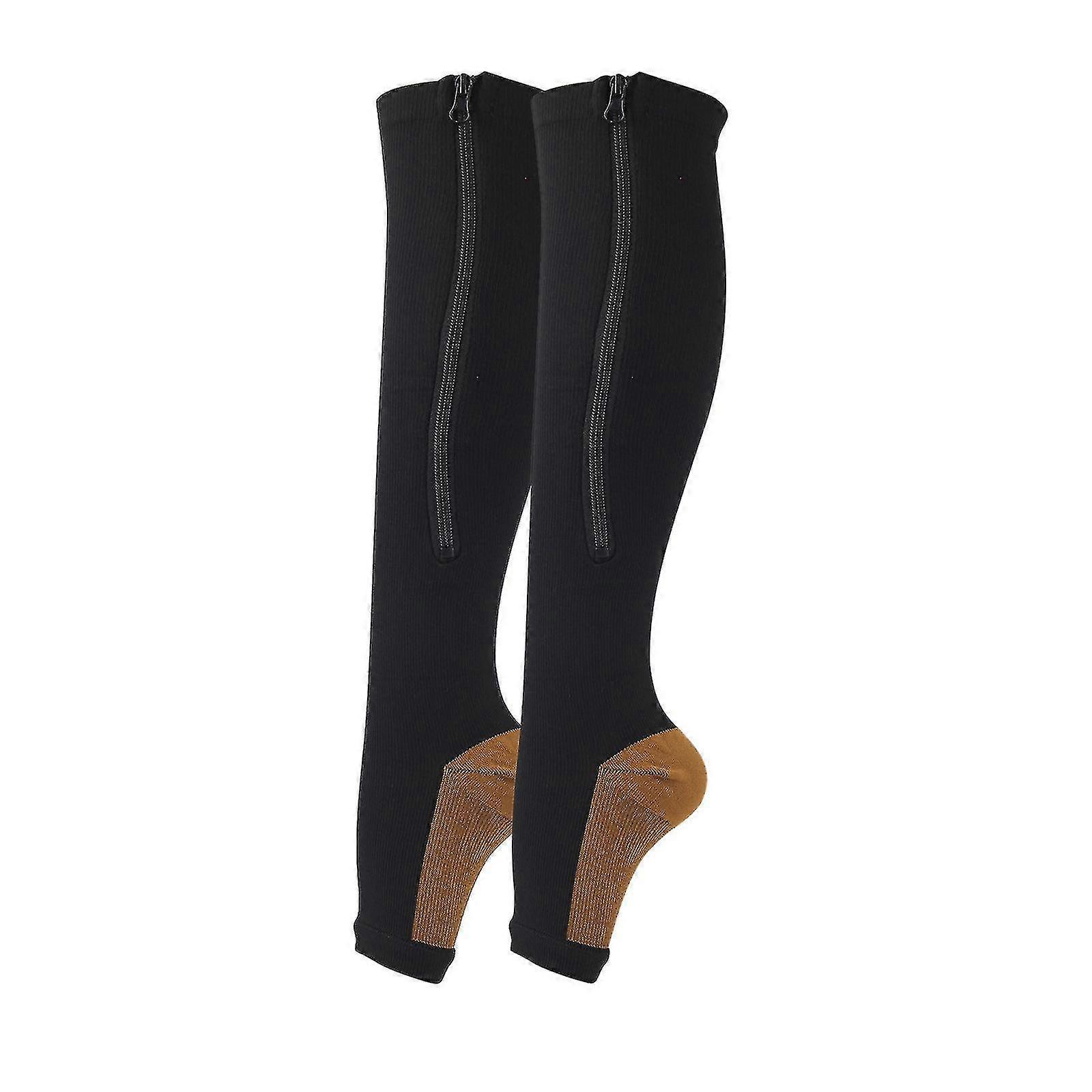 Zipper Compression Socks Calf Knee High Stocking Open Toe Compression Socks For Walking Runnng Hiking And Sports Use