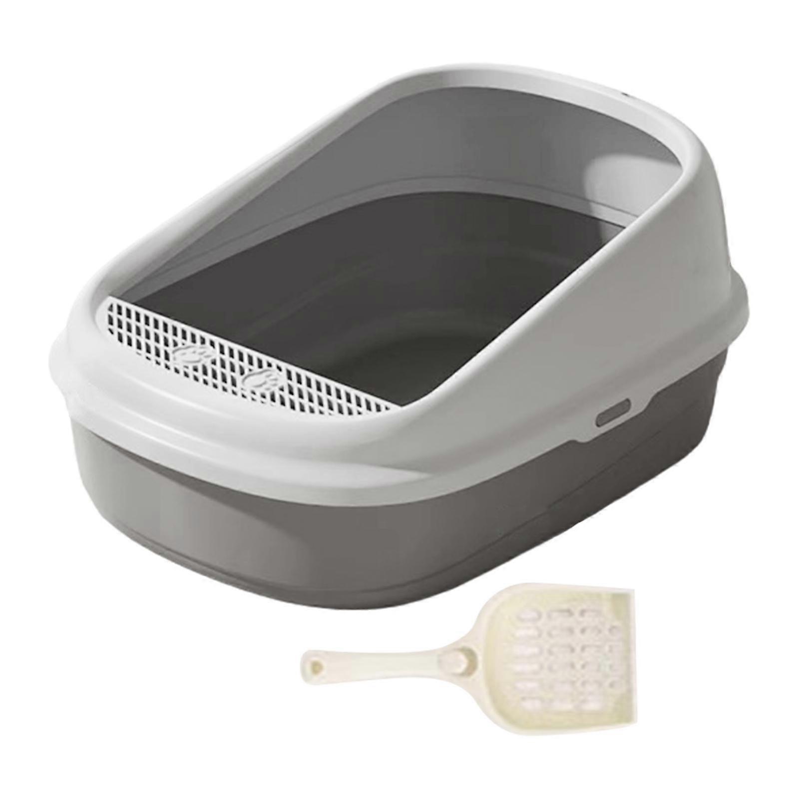 Litter Boxes Large Bedpan High Sided Kitty Litter Pan for Small and Large Cats L gray