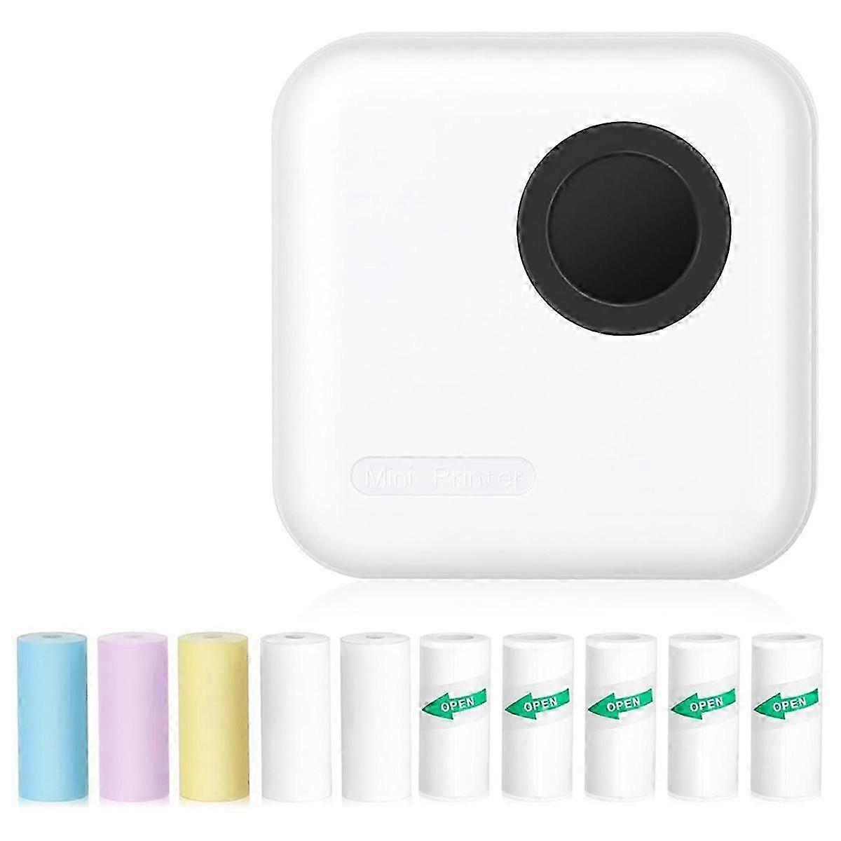 Mini Sticker Printer Bluetooth Thermal Printer With 10 Rolls And Stickers For Picture, Receipt, Not