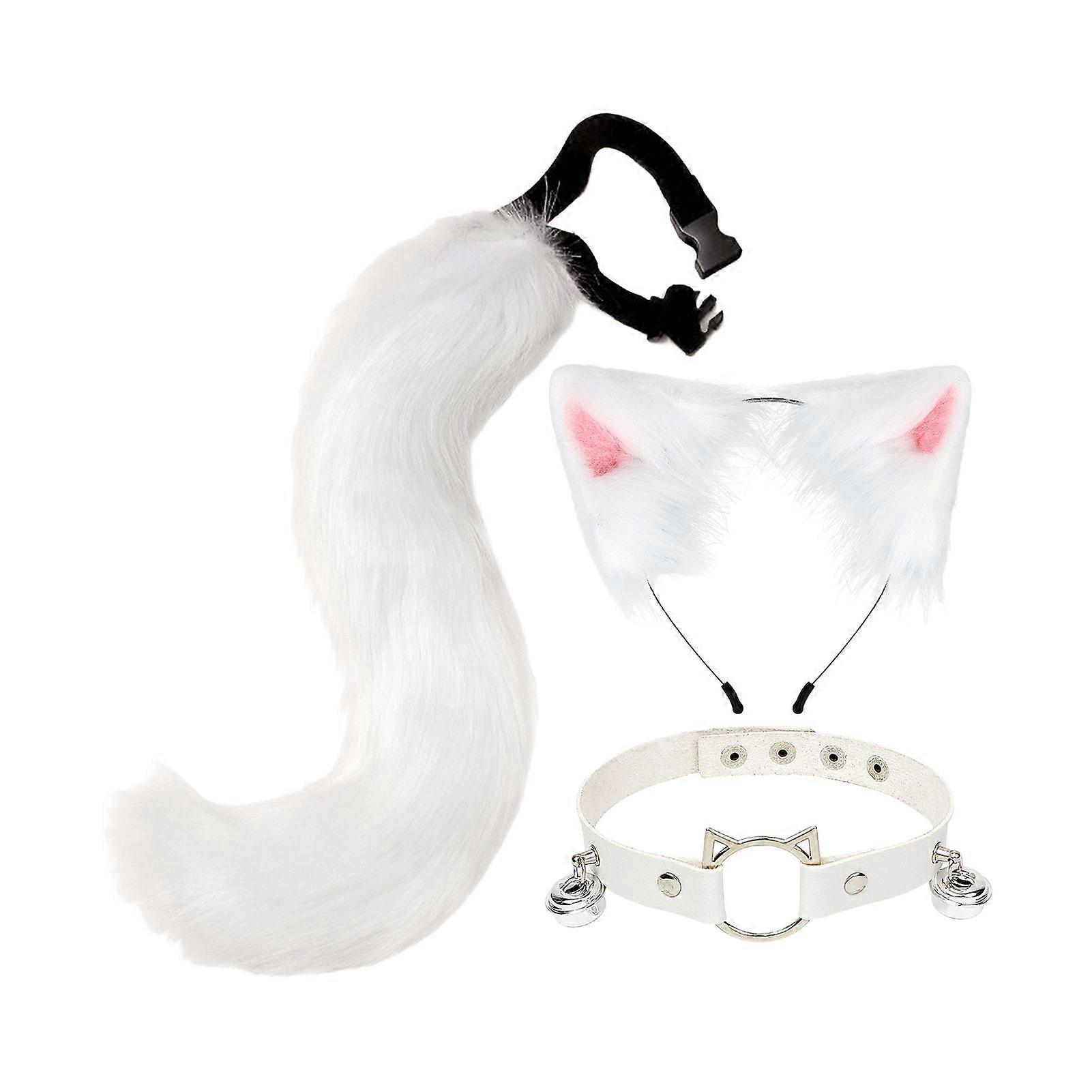 1 Set Cosplay Fake Fox Tail Headband Collar Set Soft Fuzzy Plush Adjustable Waist Circumference Anti-slip Performance Club Dance Paty Costumes Prop Ar