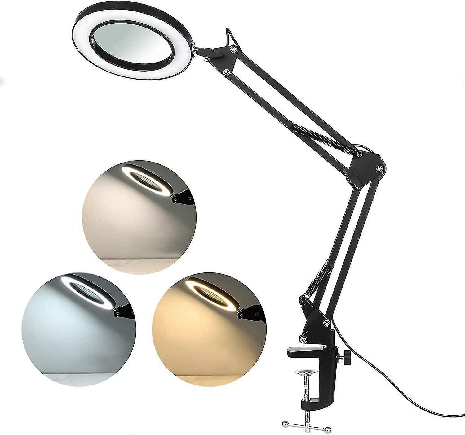 hine 8x Lupenlampe Lupenleuchte Leselupen Lupe Schreibtischlampe Mit Klemme 3 Farbmodi/10 Helligkeitsstufen,1630