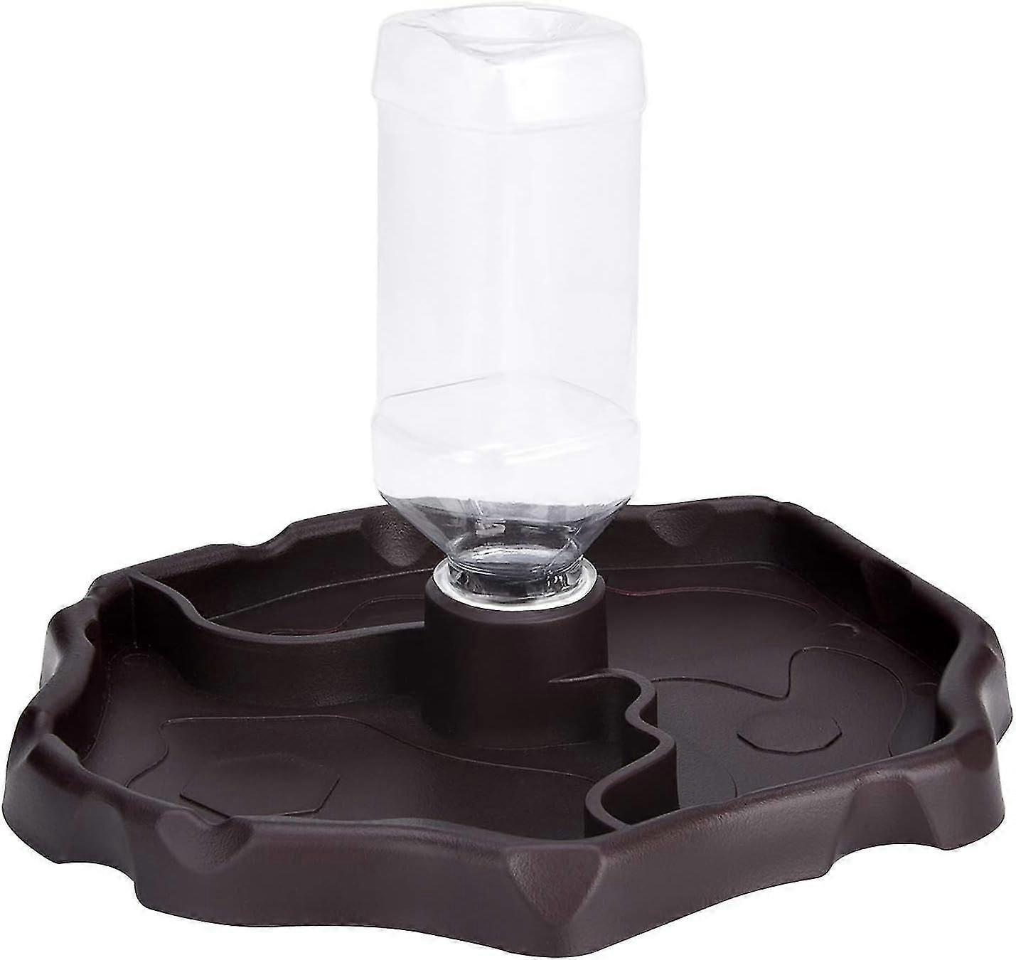 Reptile Water Dispenser, 2-in-1 Anti-overflow Bowl Food Dispenser, Plastic Bowl For Tortoise Gecko - Brown