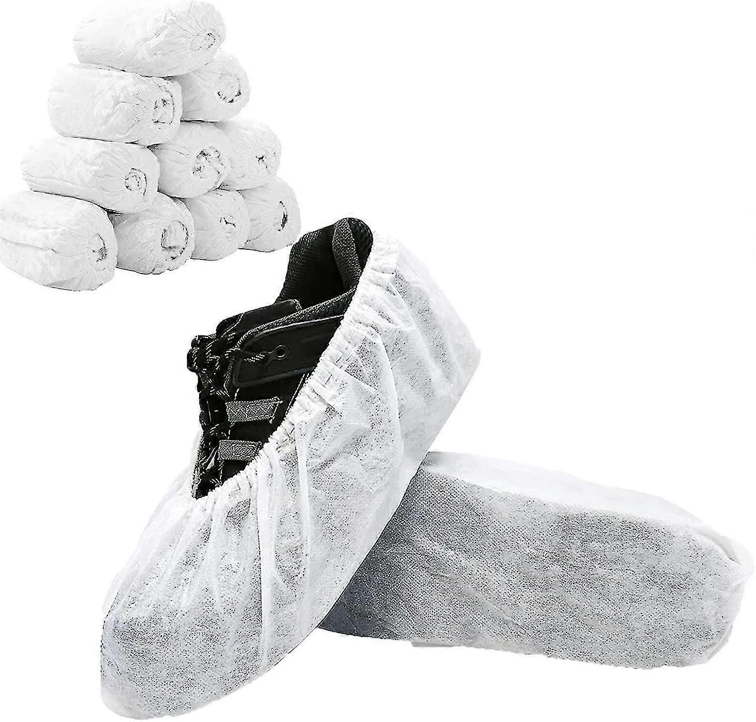 100 حزمة (50 زوج) غطاء حذاء يمكن التخلص منه ، أغطية أحذية بيضاء مقاومة أحذية غير قابلة للانزلاق الجوارب للداخل