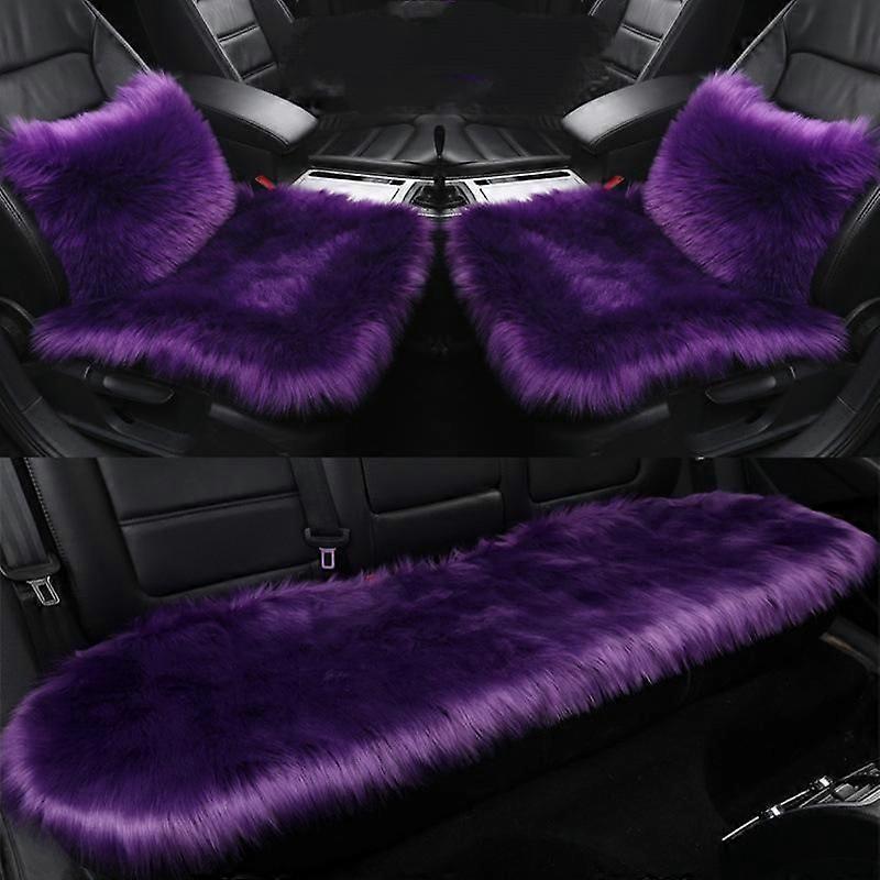 1 Piece - Faux Wool Winter Plush Car Seat Cover - Purple - (Normal) Front Row Single Seat + 1 Lumbar
