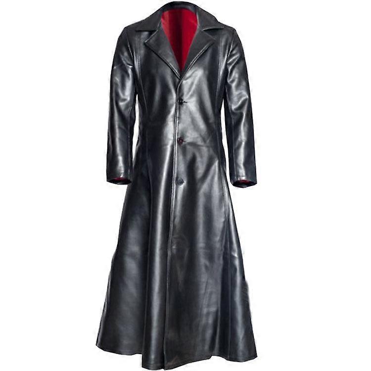 Men's Solid Color Long Sleeve Lapel Skinny Button Plus Size Long Leather Jacket