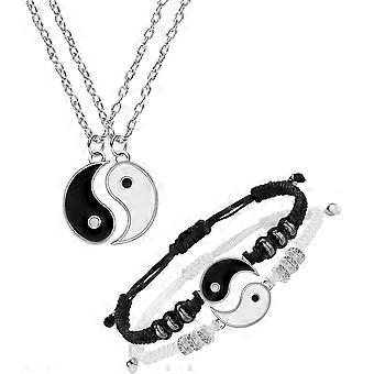 Unisex Yin Yang vævet armbånd Yin Yang matchende snor armbånd justerbar par armbånd halskæde sæt til fødselsdage
