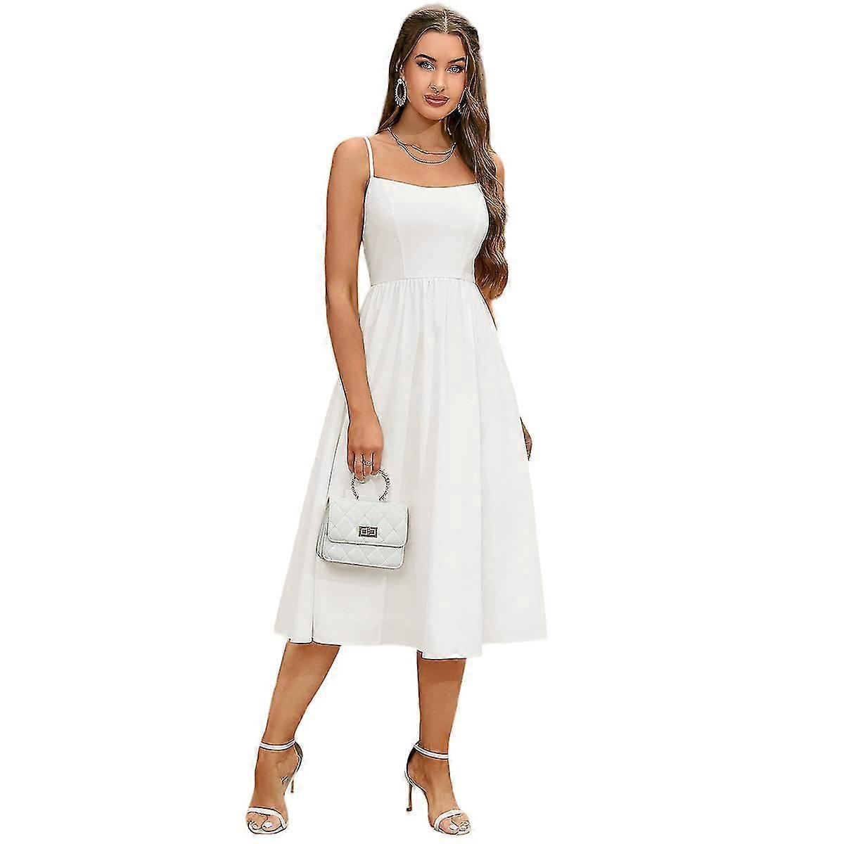 Flowy Swing Spaghetti Strap Backless Corset Long Cami Dress-Good