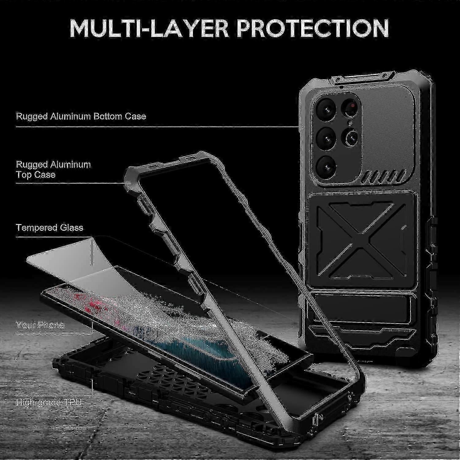 Military Shockproof Waterproof Case For Samsung S23 Ultra With Screen Protector & Metal Stand Dustproof Rugged A
