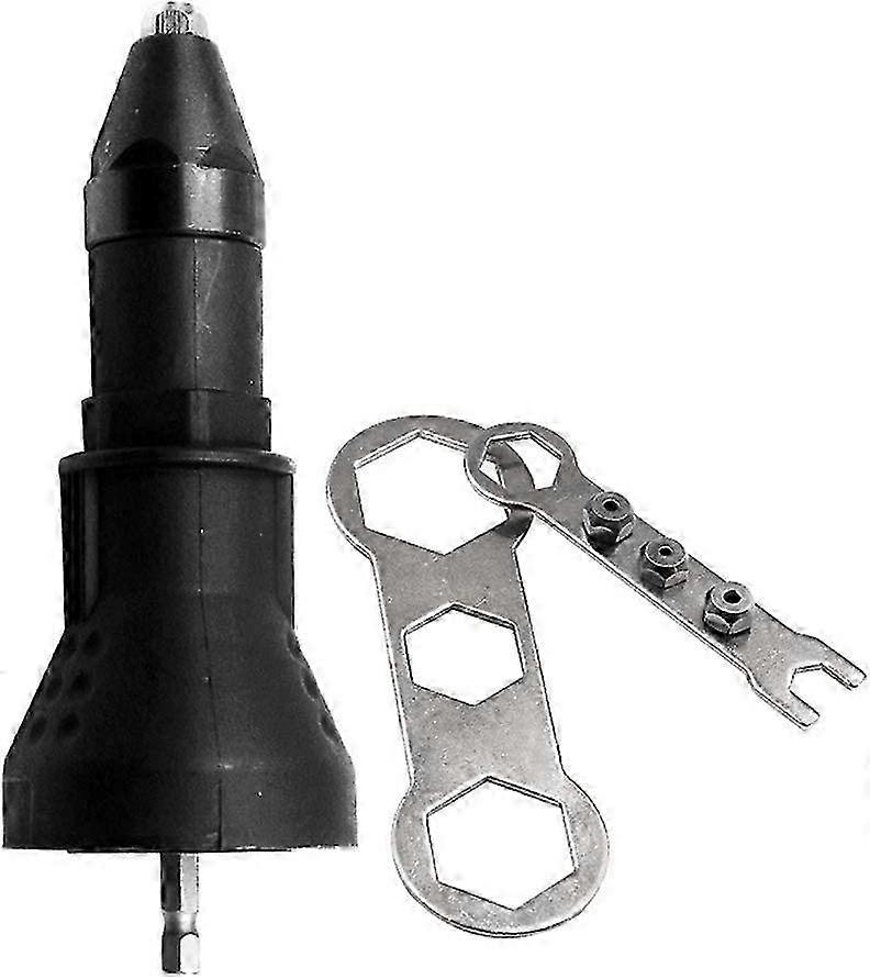 Electric Riveter Gun - Drill and Riveting Tool Kit - Adapter Accessory, Black