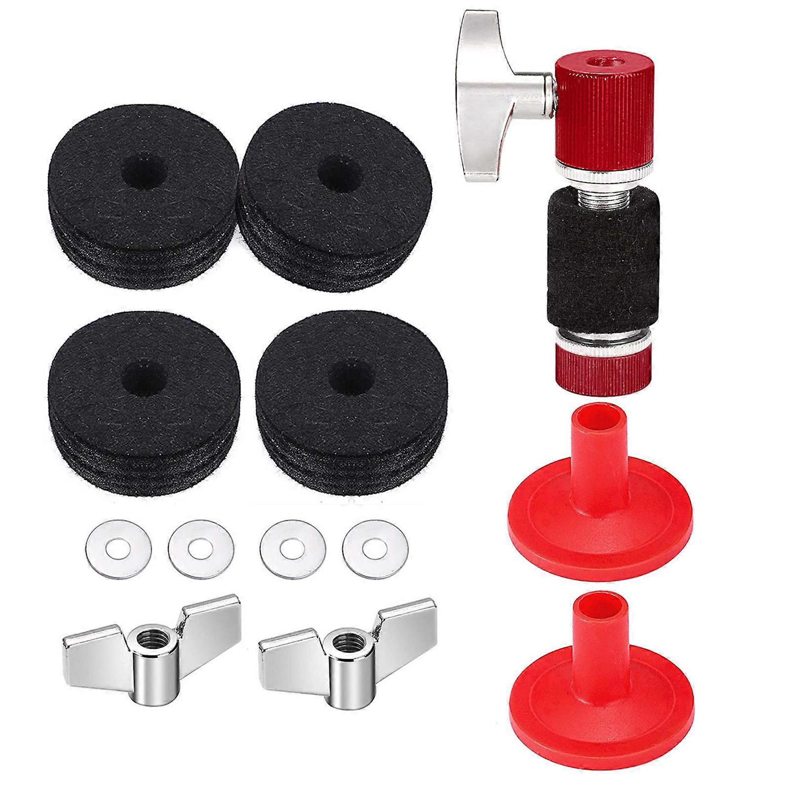 13Pcs Cymbal Replacement Accessories Cymbal Stand Felts and Sleeves with Wing Nuts, Washer,Drum Key Drum Cymbal Felt Pad  Red