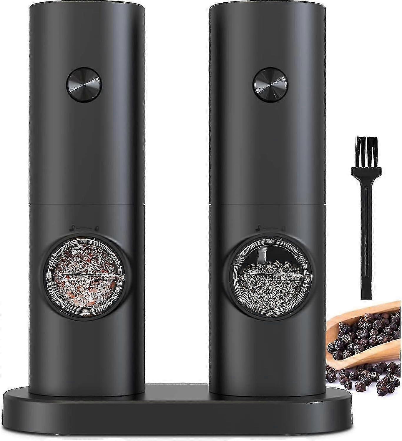 Electric Pepper & Salt Grinder Set with Stand, Battery-Powered Adjustable Coarseness Mill