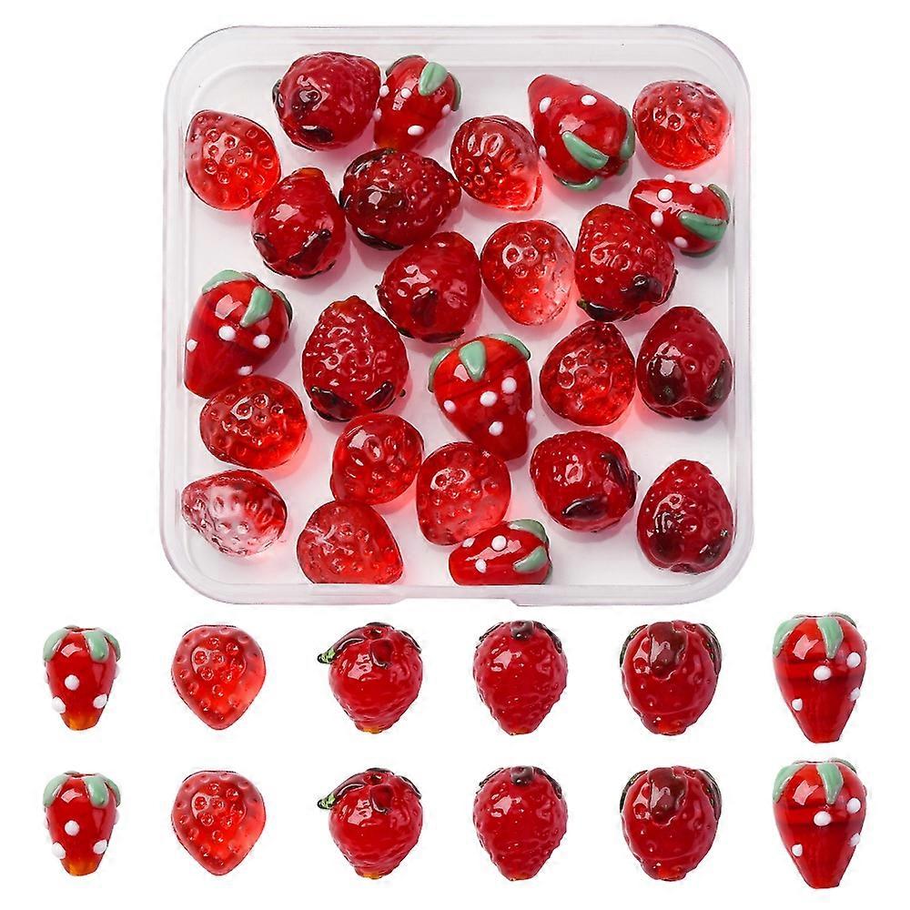 Craft Beads 25Pcs 6 Styles Handmade Lampwork 3D Strawberry Beads Red