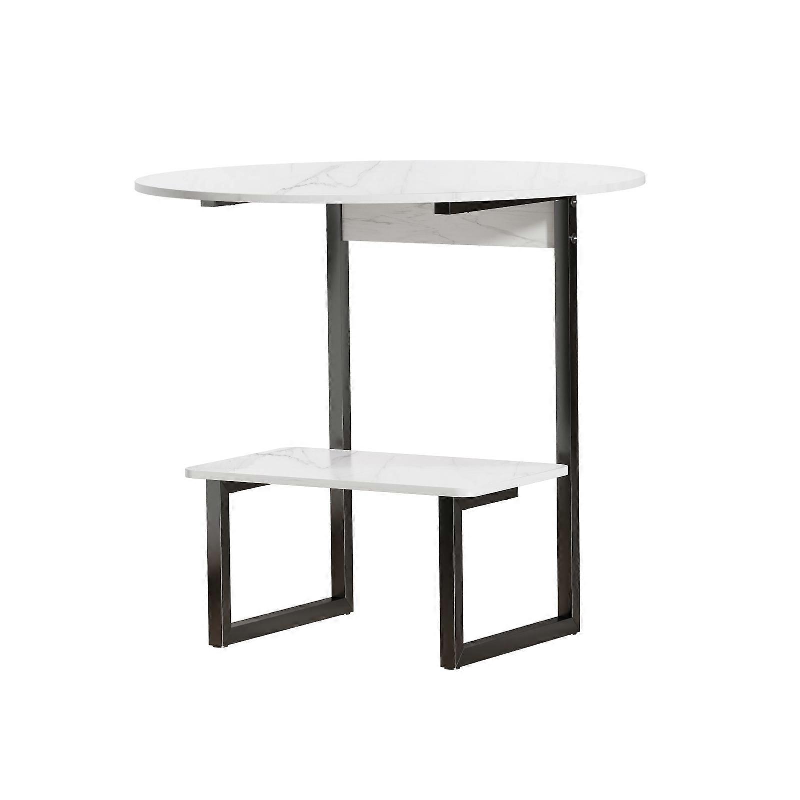 Modern Coffee Table with Marble Top, 2-Tier Sofa Side Table with Storage Shelves