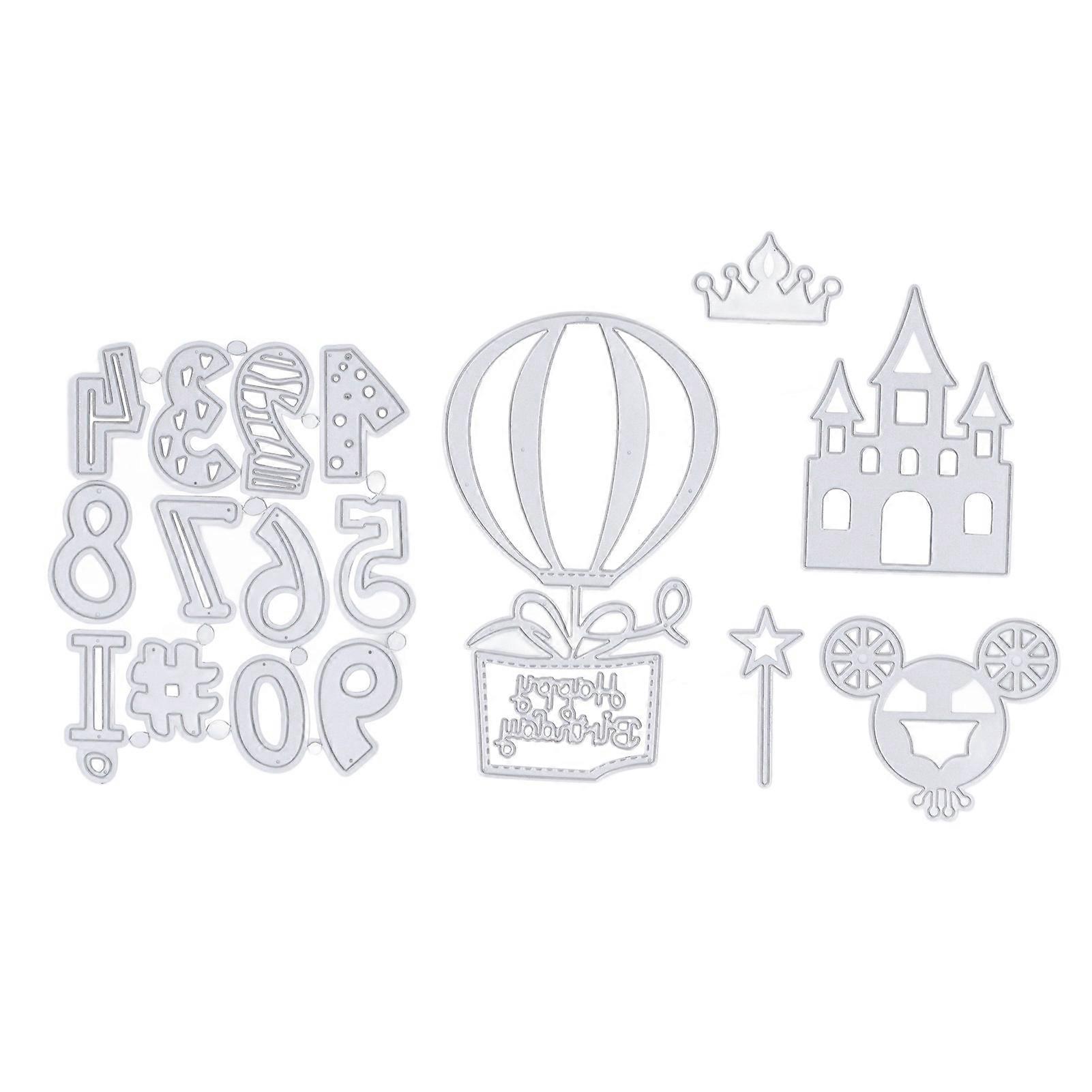 3 Sets Embossing Cutting Dies Happy Birthday Balloon Number Pumpkin Cart Castle Patterns Die Cuts for DIY Crafts