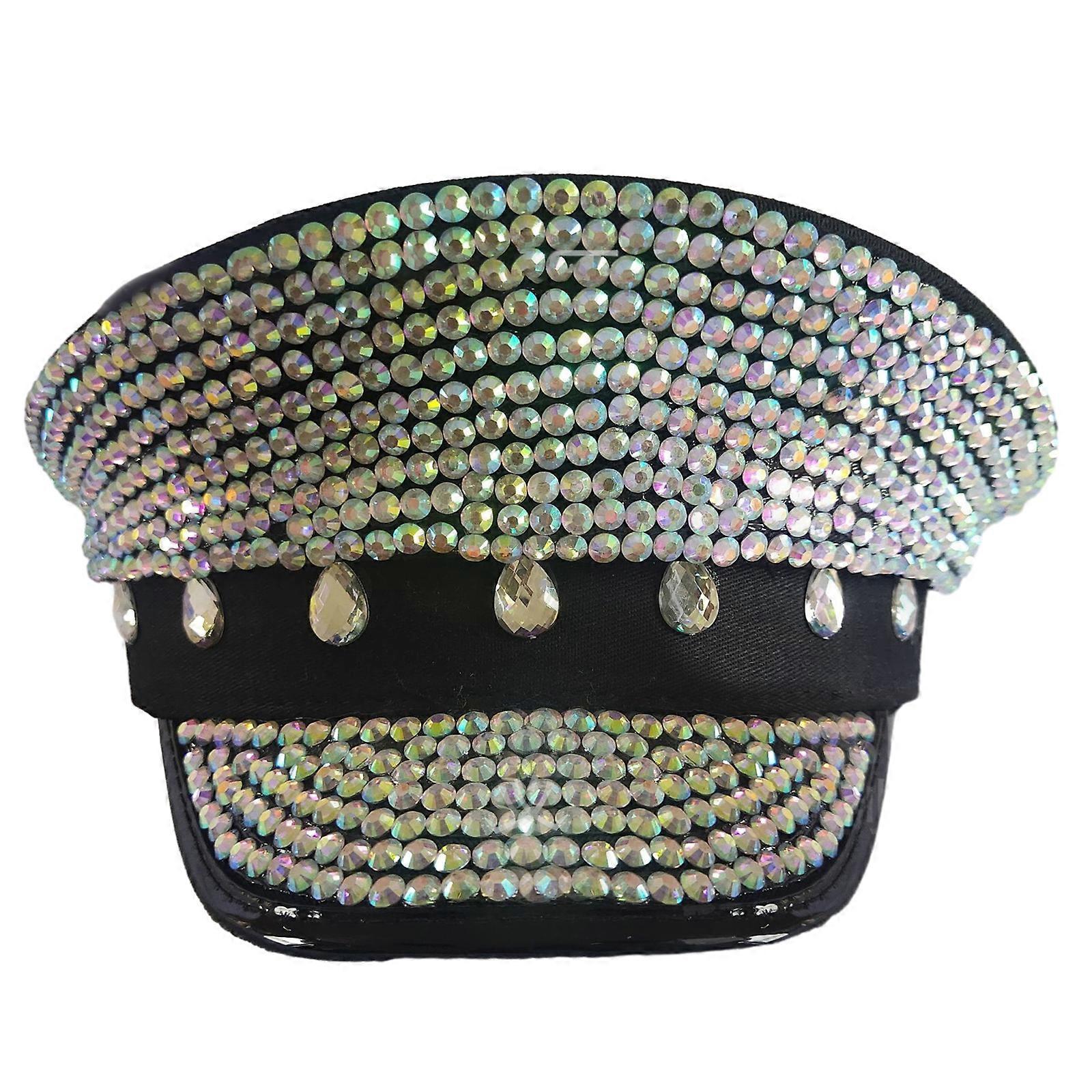 Elegant Captain Hat for Bride Shimmering Captain Hat Sailor Hat for Music Festivals Sparkly Crystals Captain Hat  Silver