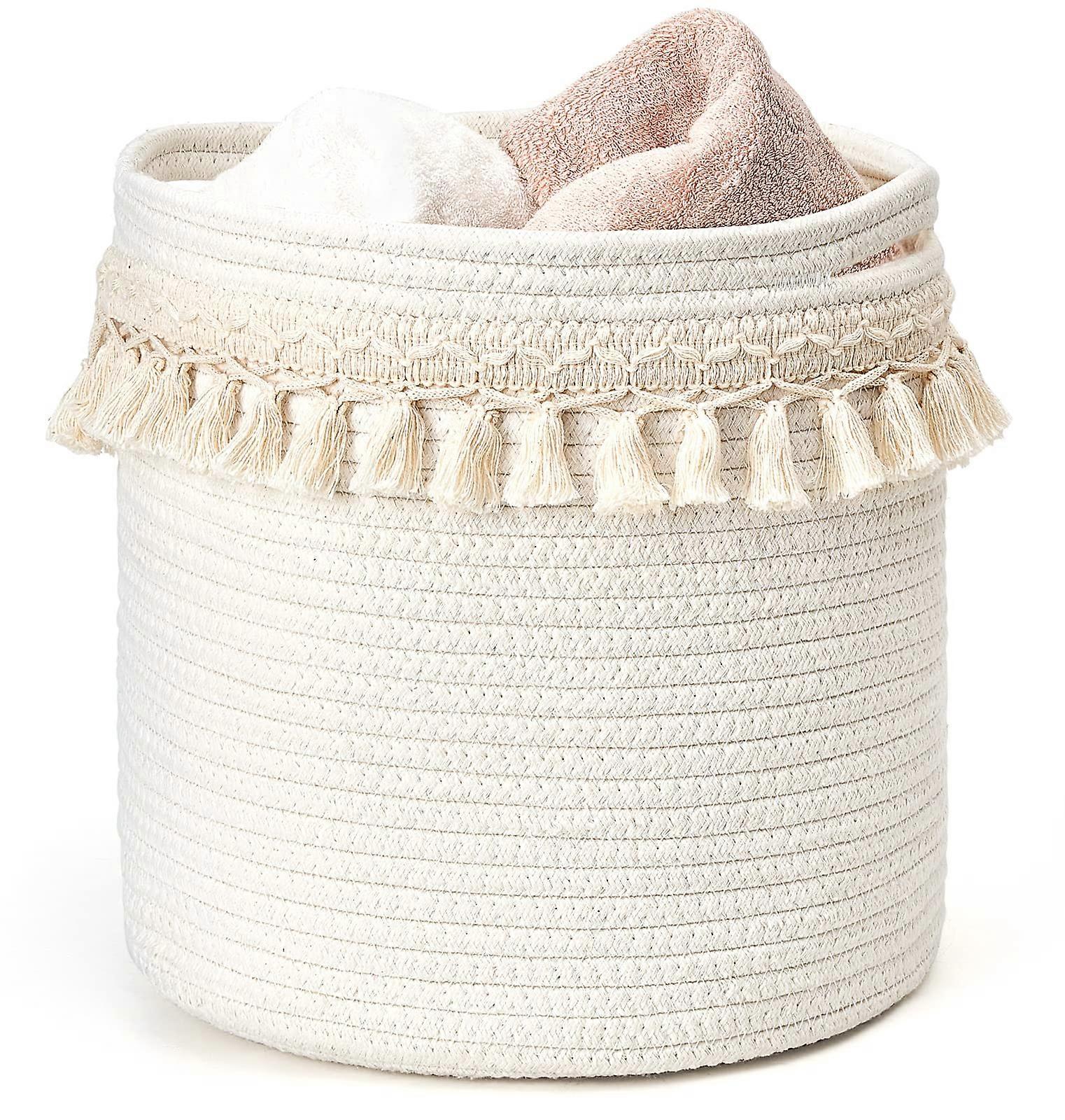 Cotton Rope Basket with Tassels – 11" x 11"