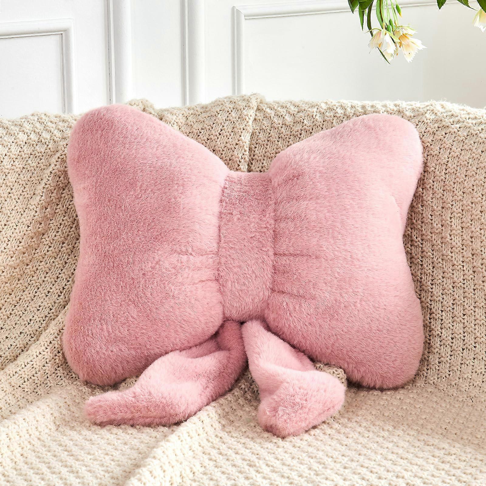 Soft Bow Decorative Pillow for Bedroom Cute Bow Throw Plush 12'