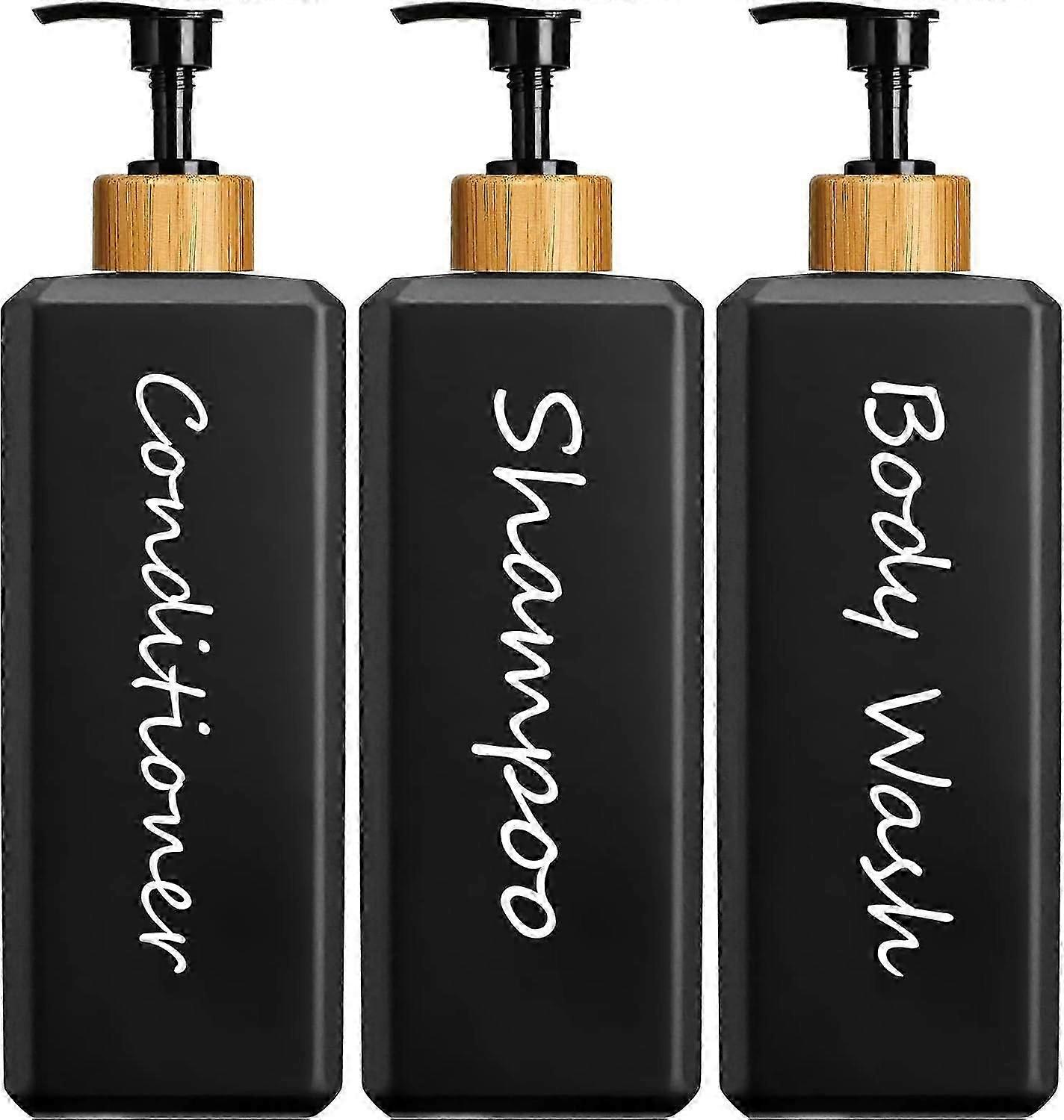 Shampoo and Conditioner Dispenser Set - Refillable Bottles with Bamboo Pump for Shower (3 Pack)