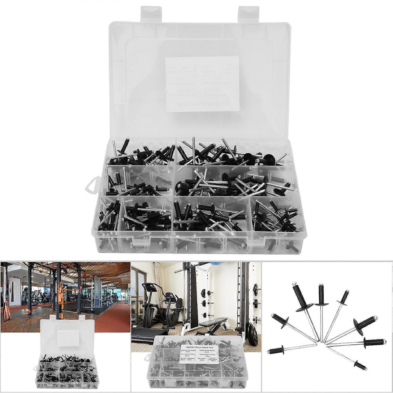 200 Pcs Black Blind Rivet Kit High Strength Round Head Assortment