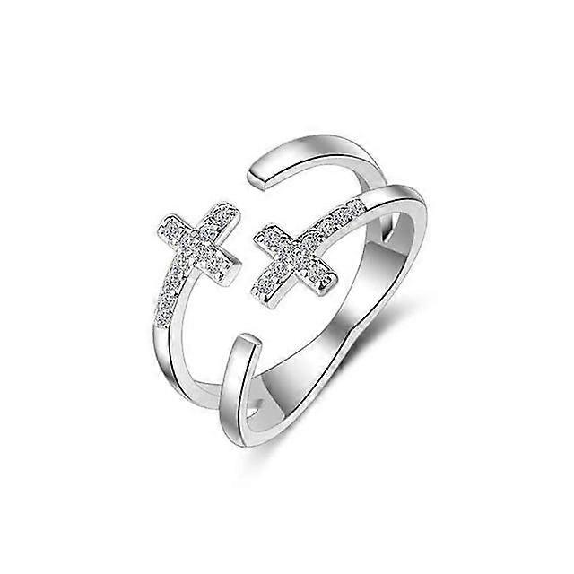 925 Sterling Silver Trendy Cross Finger Ring Size Adjustable Silver Jewelry Crystal Rings For Women Wedding Party Jewelry Gift