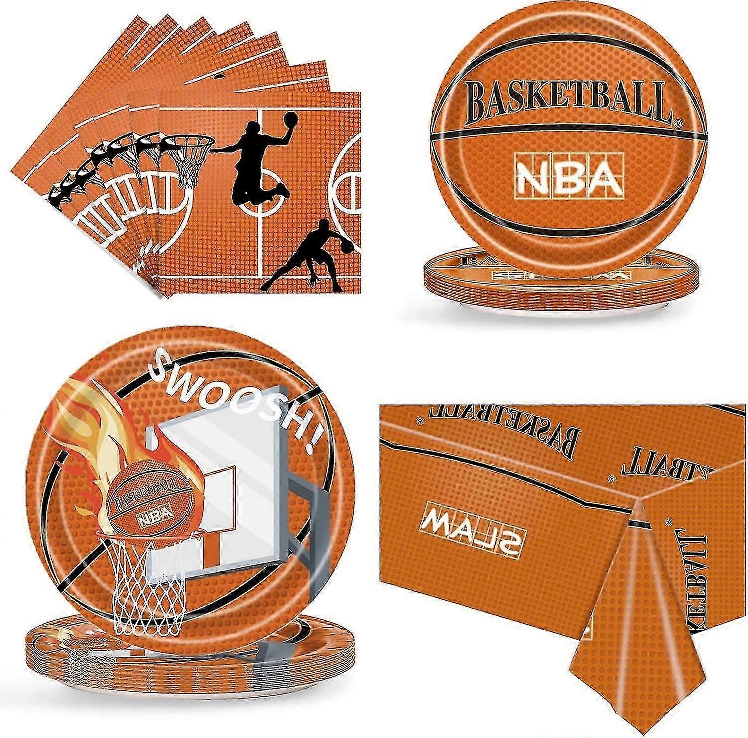 لوازم حفلة عيد ميلاد كرة السلة ، 76 قطعة أدوات مائدة للحفلات ذات طابع رياضي مع 25 لوحة ورقية مقاس 97 بوصة ، 25 مناديل مقاس 6.5 بوصة ، 1 مفرش مائدة