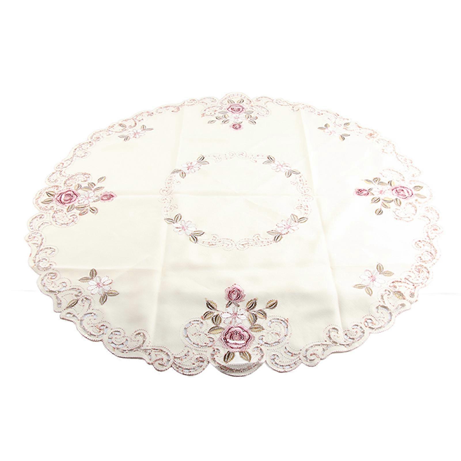 Round Red Floral Flower Embroidered Table Runner Tablecloth Cutwork Table Party Decor 85cm