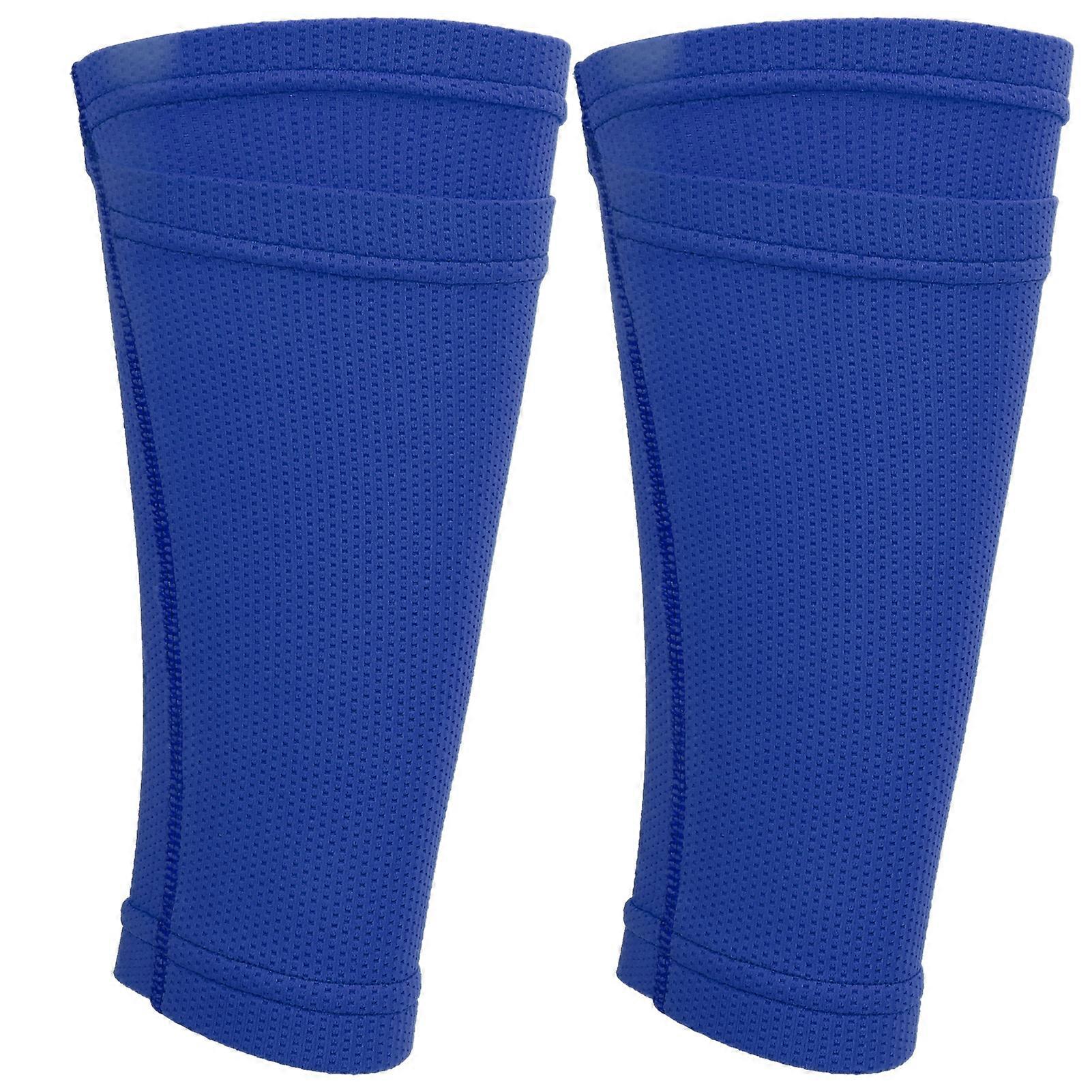 1 Pair Soccer Shin Guard Socks Double Layer Shin Pad Sleeves for Football Training BlueAdult / L