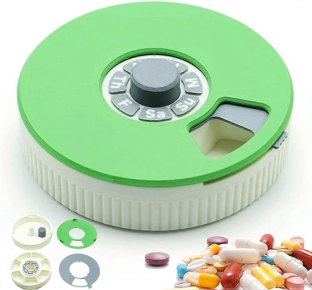 Push Turn Mechanism Weekly Pill Organizer 7 Compartment Rotating Pill Box for Daily Medication & Vitamins Organizer - Portable Travel Pill Case