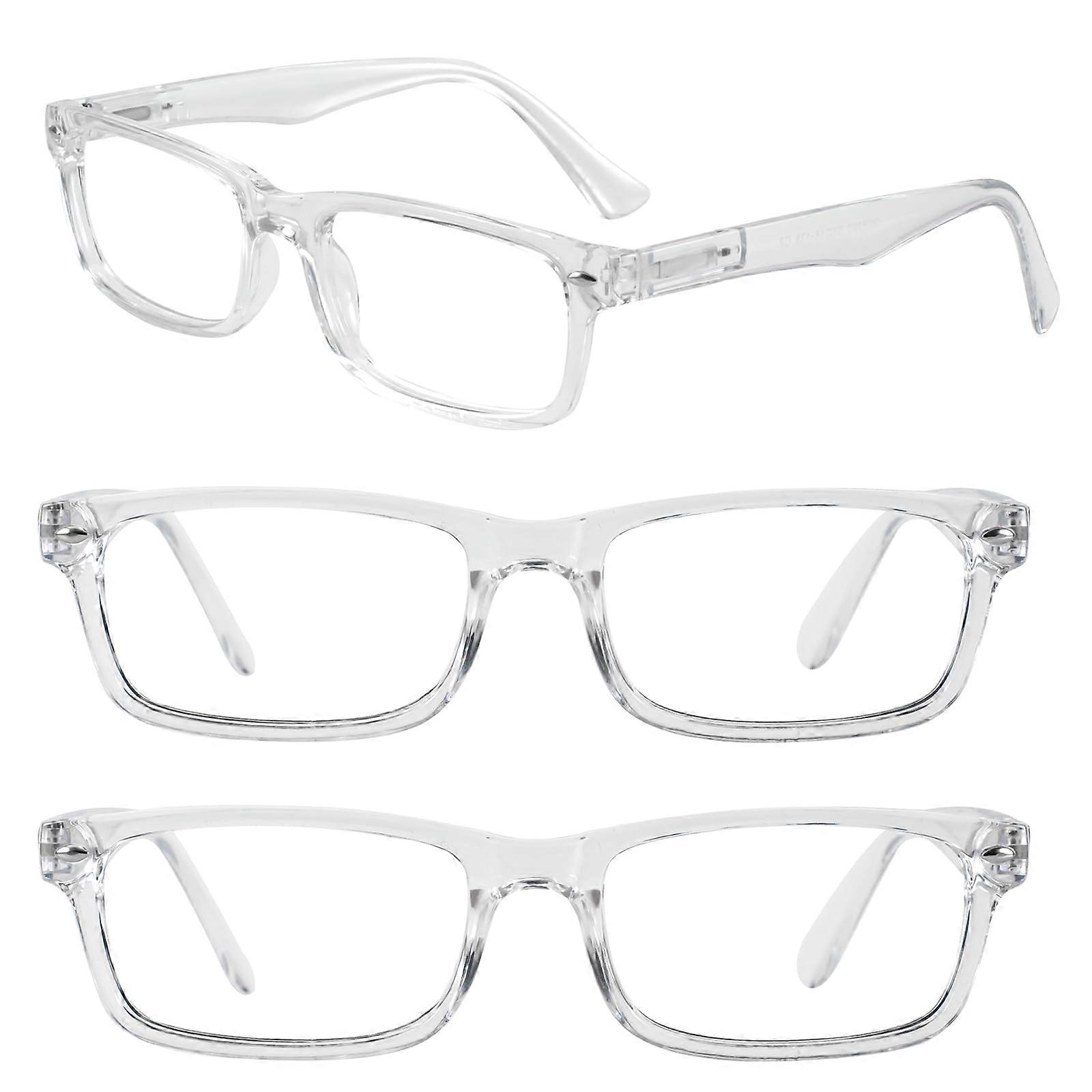 3 Packs Men's Rectangle Reading Glasses with Spring Hinges, Available in 1.0 to 4.0 Magnification Strengths