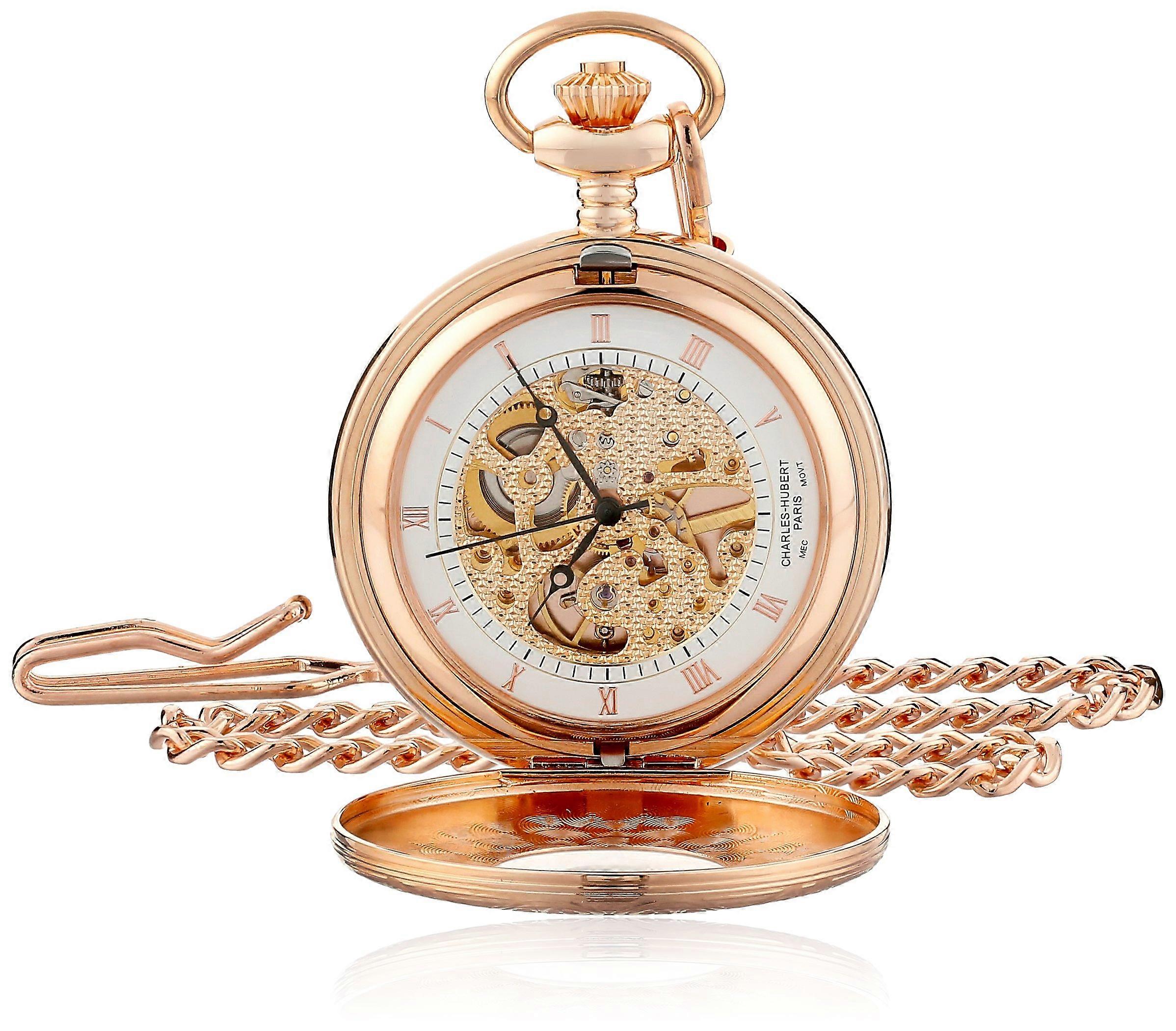 Charles-Hubert Paris Rose Gold-Plated Mechanical Pocket Watch with Classic Design and Exquisite Detailing