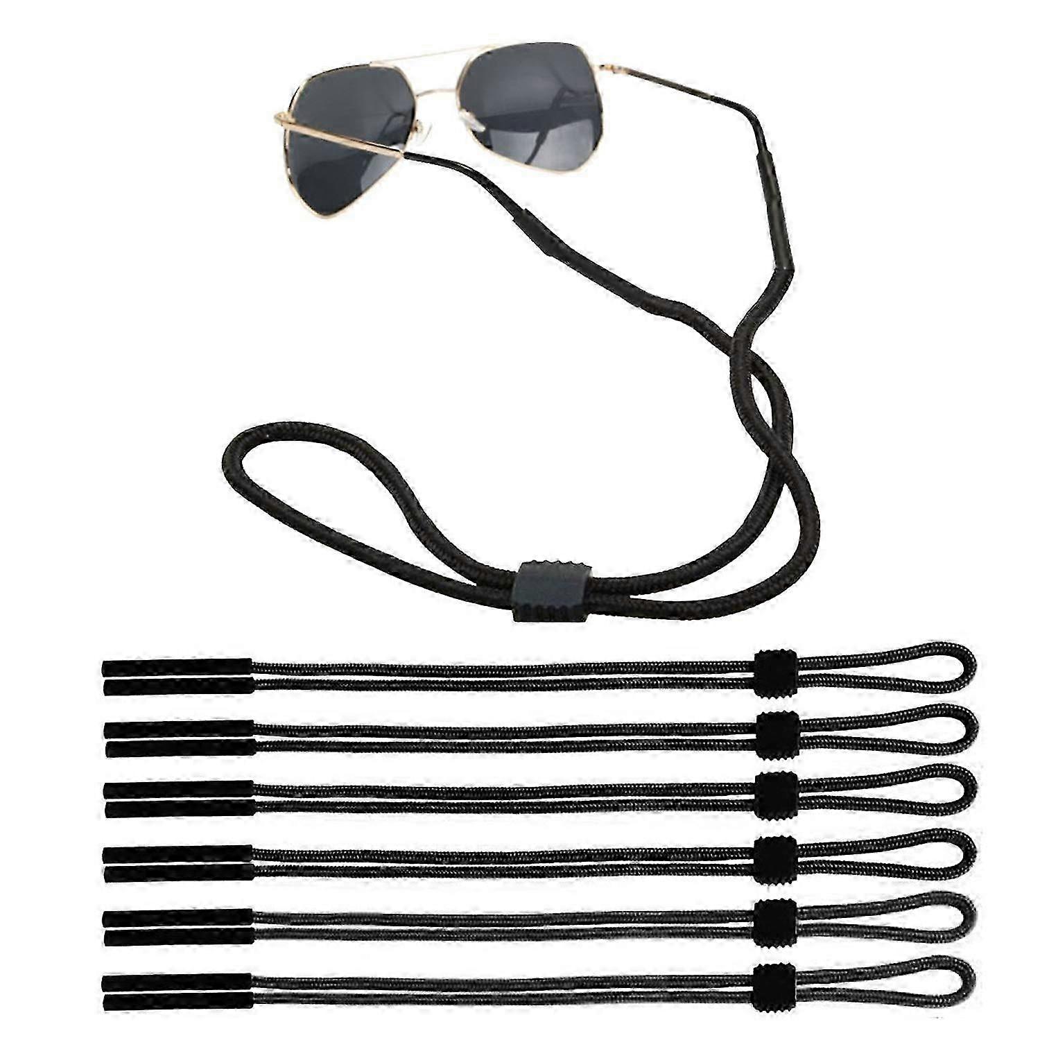6 Pack Adjustable Sunglass Straps, Unisex Eyewear Retainer Chains - Black
