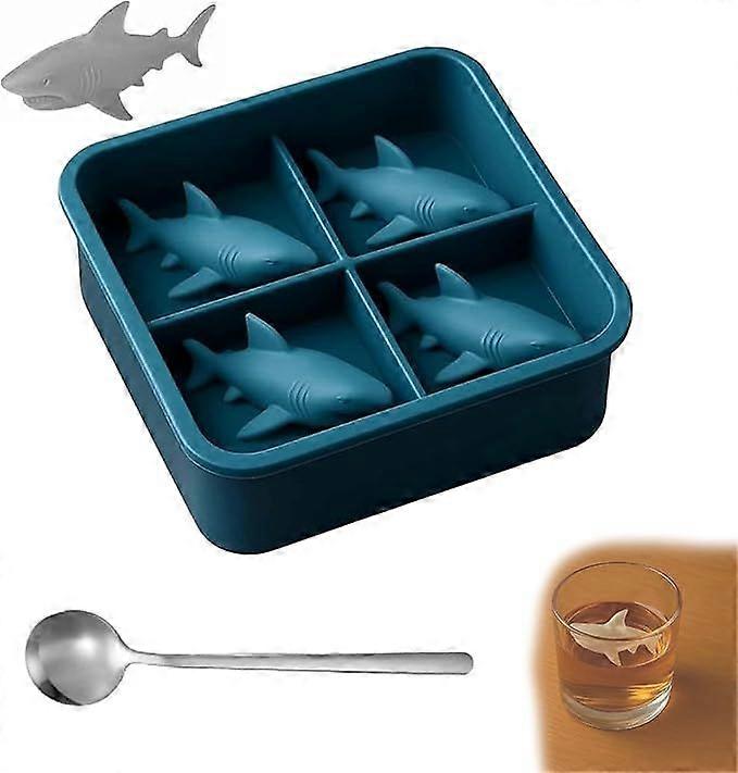 Shark Silicone Ice Mold, Reusable Small Animal 3D Ice Cube Tray for Freezer,Shark Fin Chocolate Ices Cube Molds,  4 Cavity Fun Easy-Release DIY Mould 