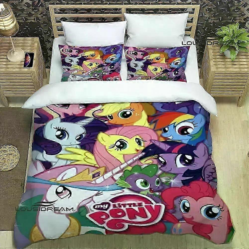 Cartoon Pony-Themed Bed Sheets Bedding Sets Including Duvet Cover and Comforter, Luxurious 3-Piece Bedding Collection Ideal for Birthday Gif