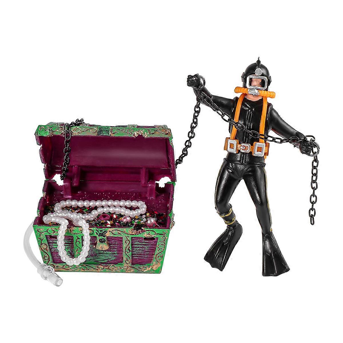 Aquarium Decorations, Diver Exploring Chest Setup, Stimulates Environment