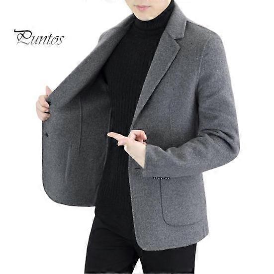 Wool Suit Coat Lapel Long Sleeve Single Breasted Two-Button Jacket with Pockets Solid Color Suit Jacket