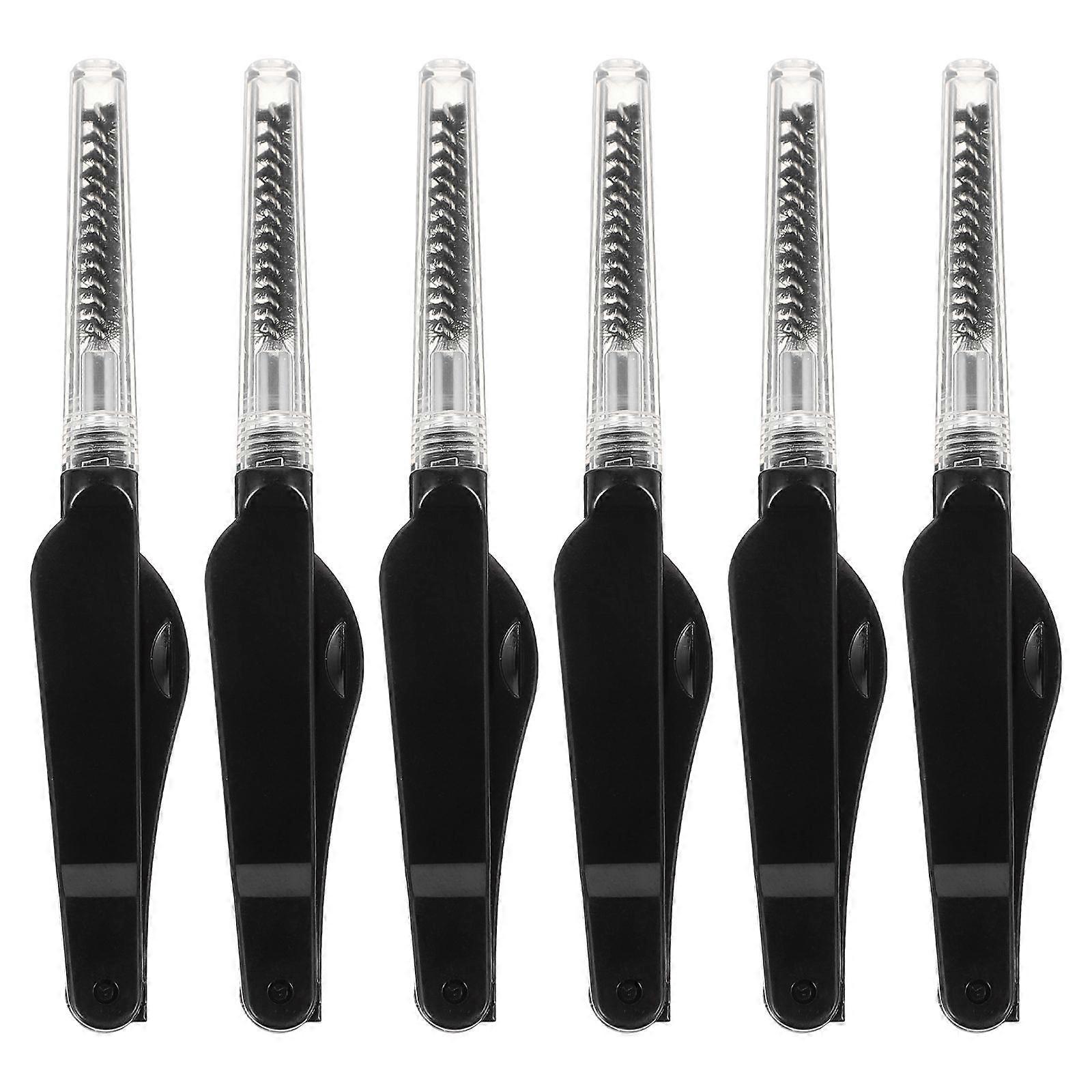 6pcs Foldable Eyebrow Brushes Eyelash Combs Double-ended Eyelash Brushes Black