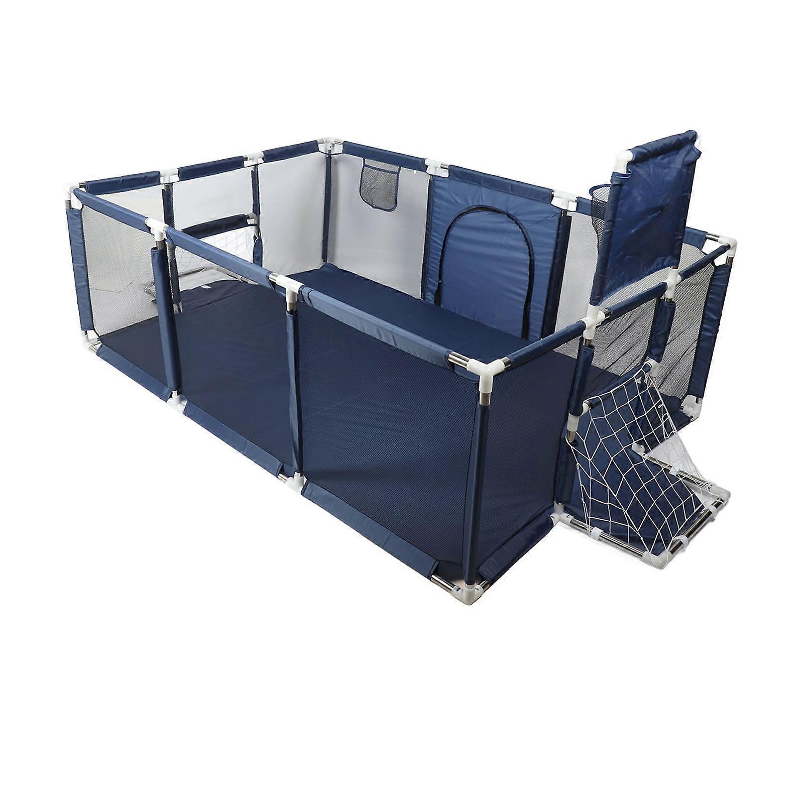 Large Baby Playard Adjustable Lovely Rectangular Baby Fence with Football Frame Navy Blue 