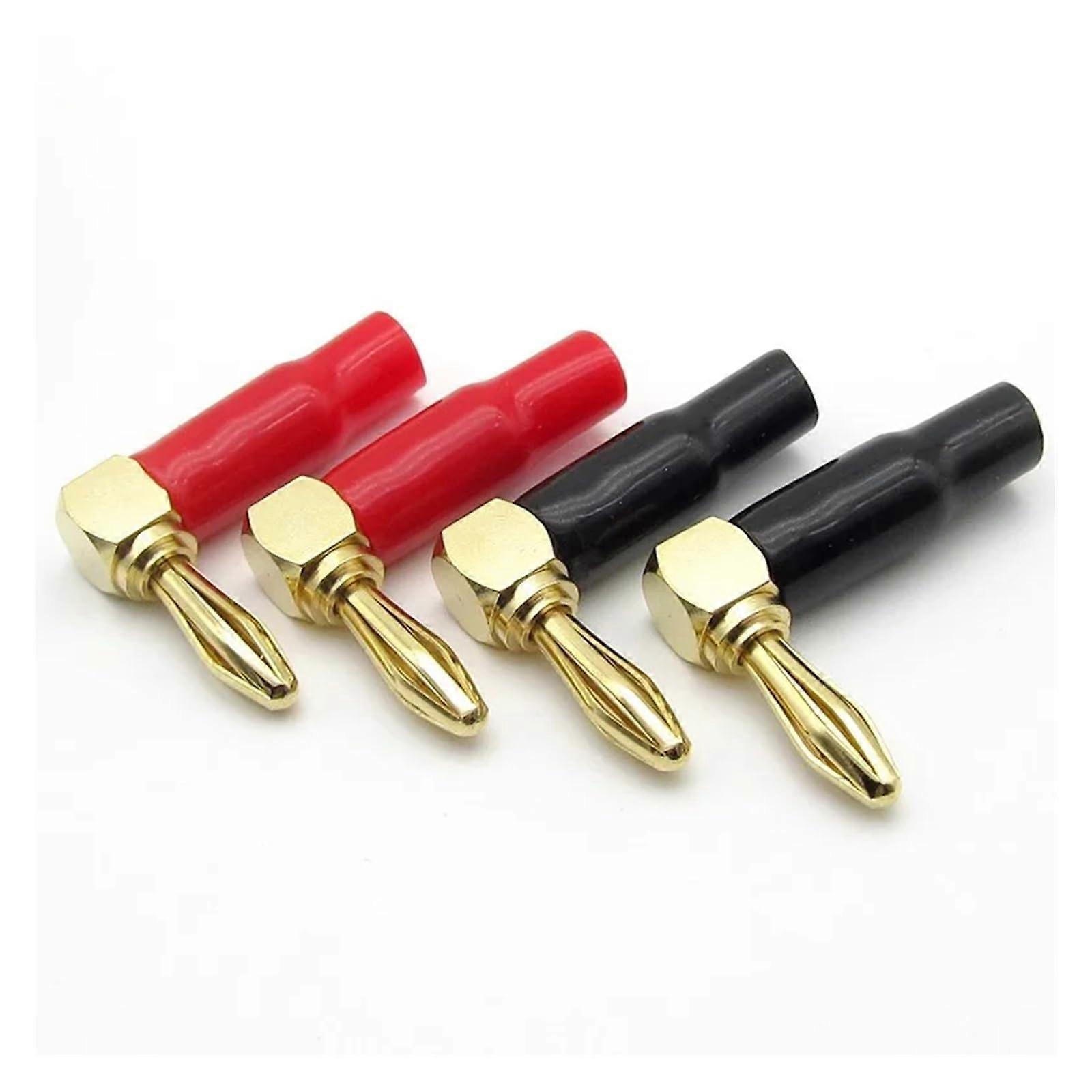 4/8 pieces 4 mm Lshaped rightangle banana plug, soft plastic shell, 90degree banana plug, red/black, for audio/video speakers (4pcs)