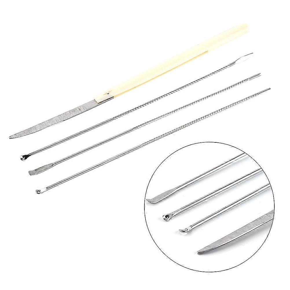Ear Wax Picker Ear Tool Set Metal Accessory Home Use Ear Massage Silver 15.5x0.2x0.2cm 4 Tools